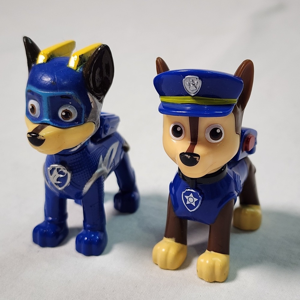 Paw Patrol Mighty Pups Super Paws Chase Dog Police Blue Toy Figure Cop Lot of 2
